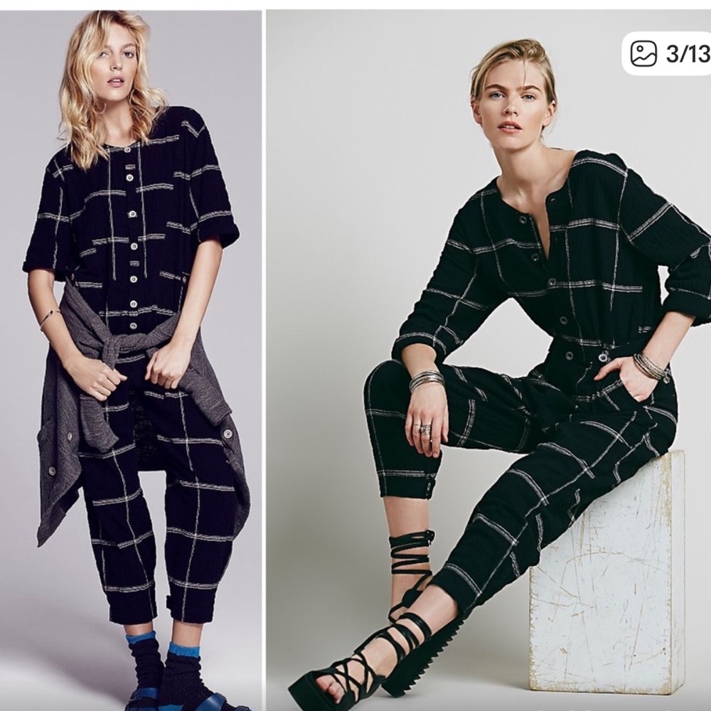 Free people keep it in checkered Sz large L jumpsuit with pockets as seen on TV - Picture 4 of 16